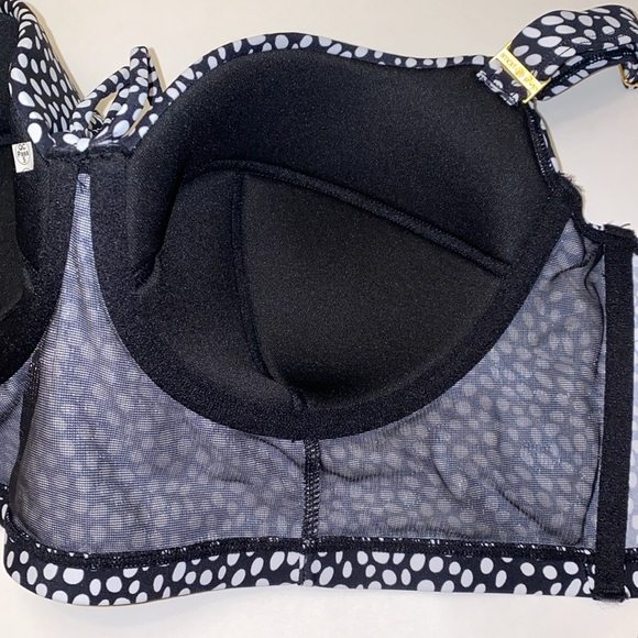 NWT 36D Smart & Sexy Bikini Top Swim Longline Adj Top Black White Polka Dots New - Picture 8 of 16